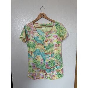 Vintage Esprit Tropical City Print Tunic Top Medium 1980s/ 1990s